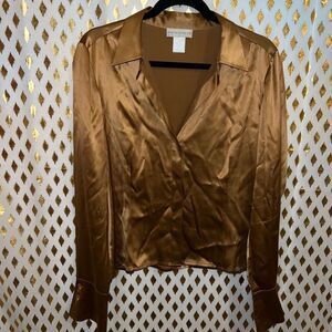 NWOT Garfield & Marks bronze gold vintage long-sleeve silk blouse size 8